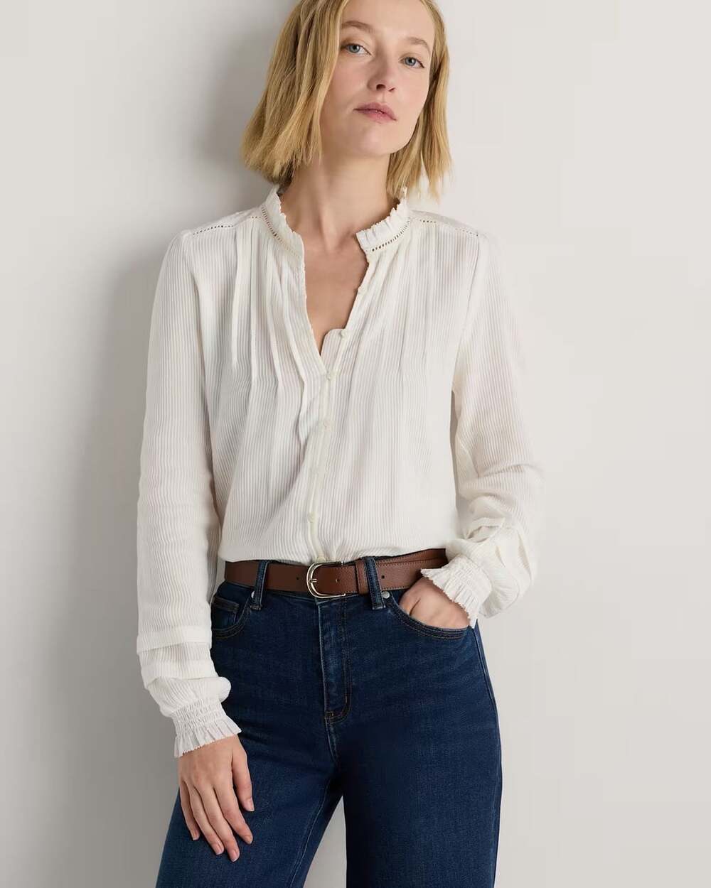 Quince Organic Textured Cotton Peasant Blouse White XL